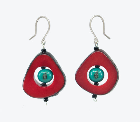 Black and Red Organic Shape, Polymer Clay Earrings